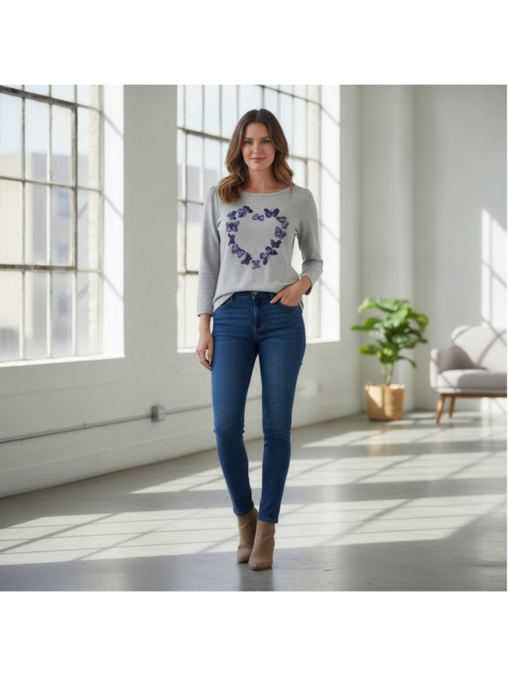 Talbots Heart Butterfly, 3/4 Sleeve, Tee, NWOT